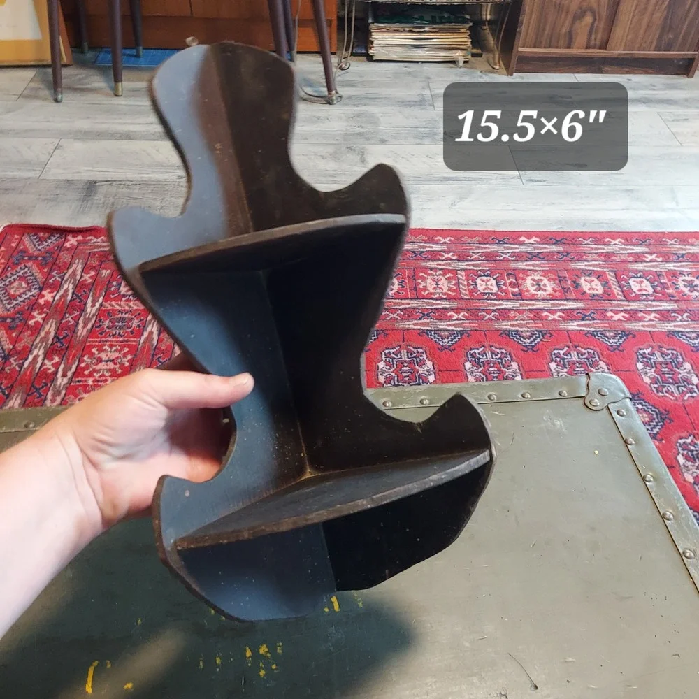 Vintage Wooden Corner Shelf Hourglass Scallop 2 Tier Primitive Black Wall Decor
